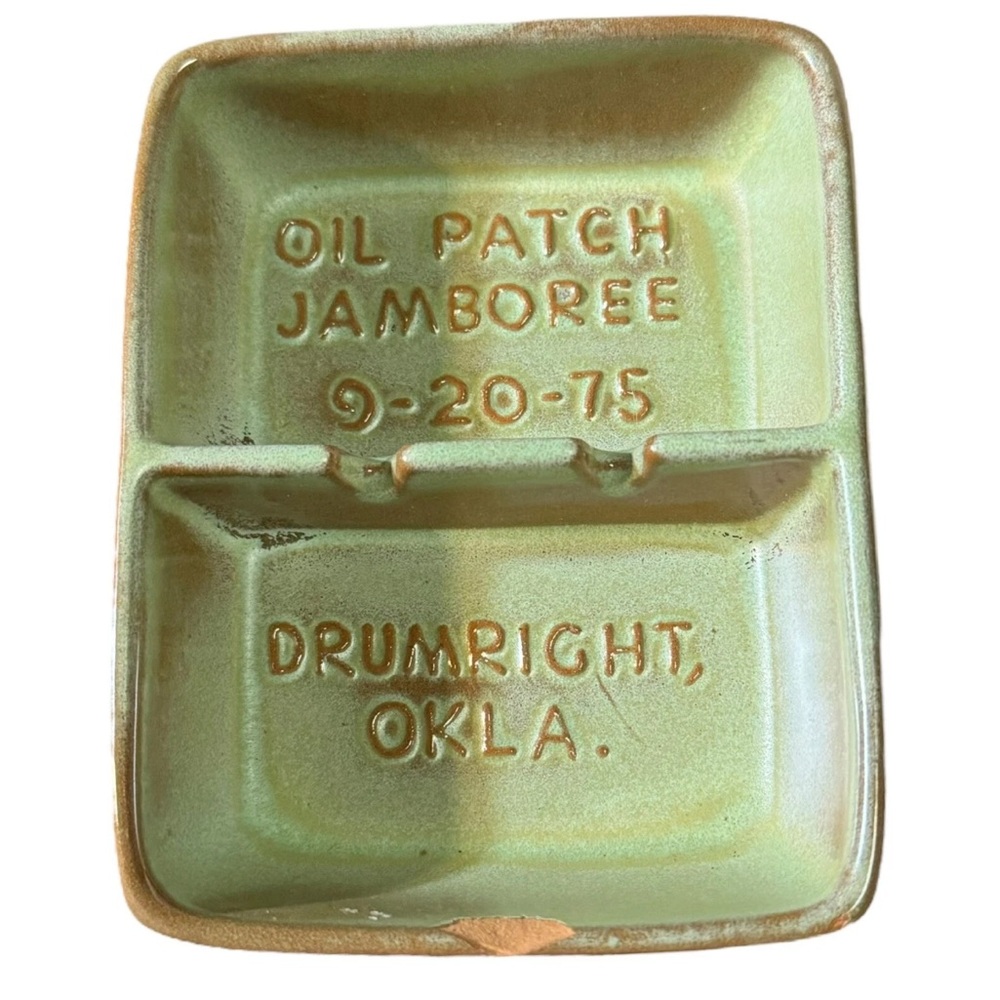 Frankoma. VTG Pottery. Ashtray. Drumright OK. See Chip In Pics. Oil Patch  1975